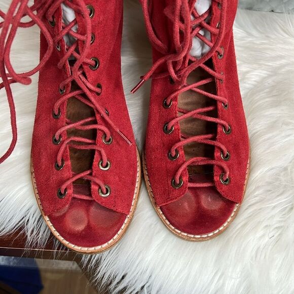 Jeffrey Campbell Cors Red Lace-Up Heeled Sandals Size 9.5 - Picture 5 of 8